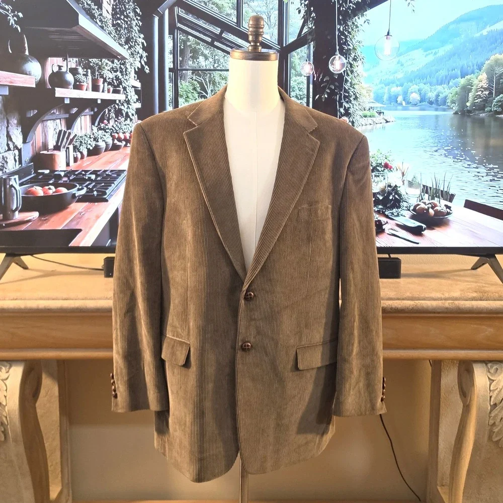 RALPH LAUREN 48L Brown Corduroy Paisely Lining Sport Coat Jacket Blazer Sz Long